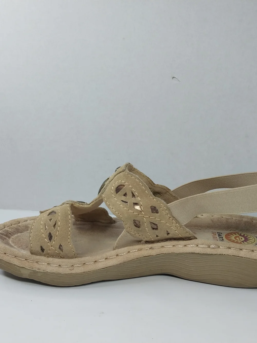 Earth Spirit 2000 Gelron Andi Sandal Tan Elastic Slingback Beaded Size 8.5 Boho - Picture 9 of 11